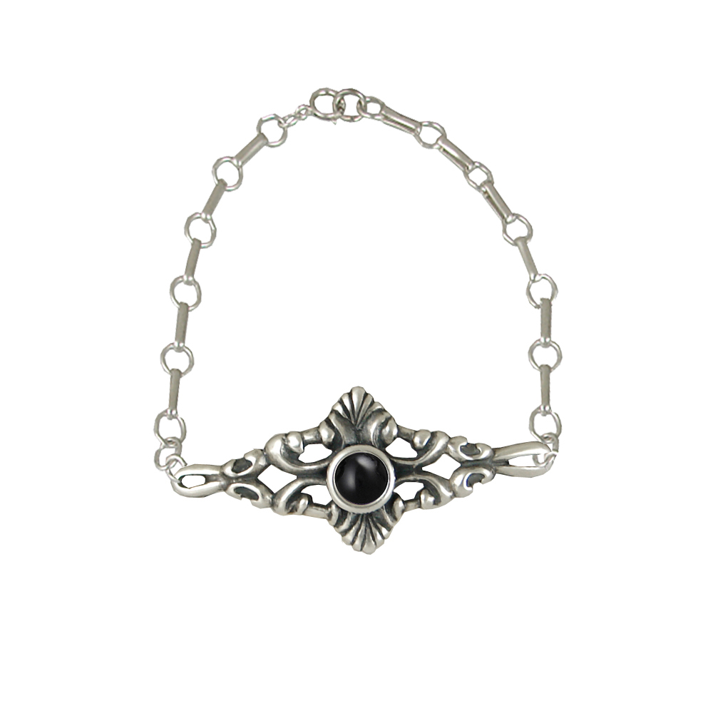 Sterling Silver Adjustable Filigree Chain Bracelet With Black Onyx